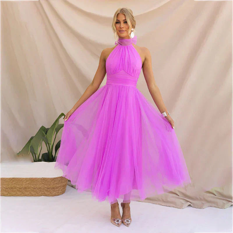 Pearlina - Elegantes Mesh-Kleid mit hohem Kragen