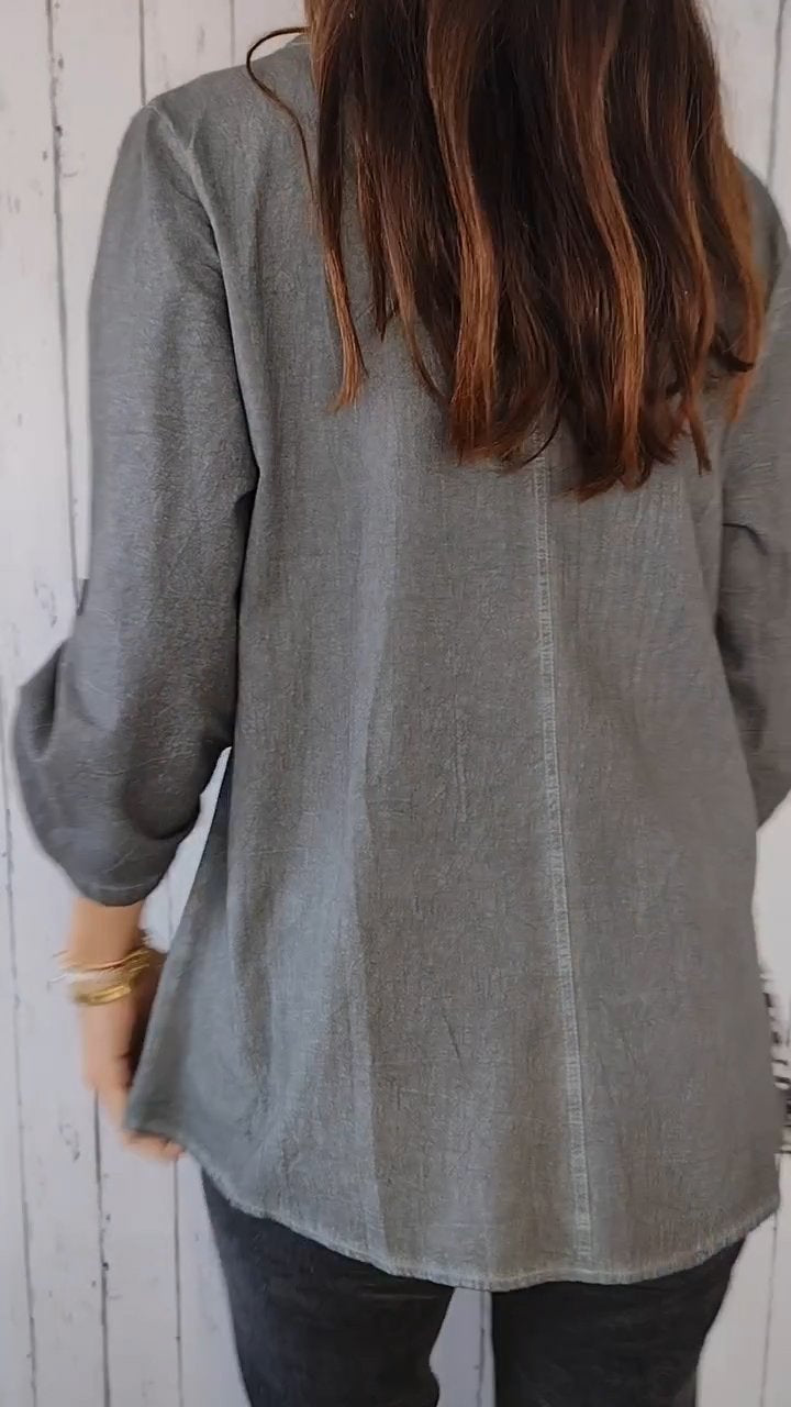Apricotfarbene Hemdbluse mit Brusttasche - Lena
