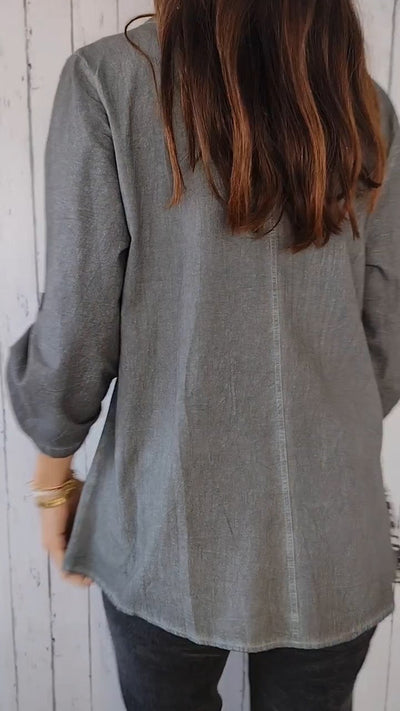 Apricotfarbene Hemdbluse mit Brusttasche - Lena