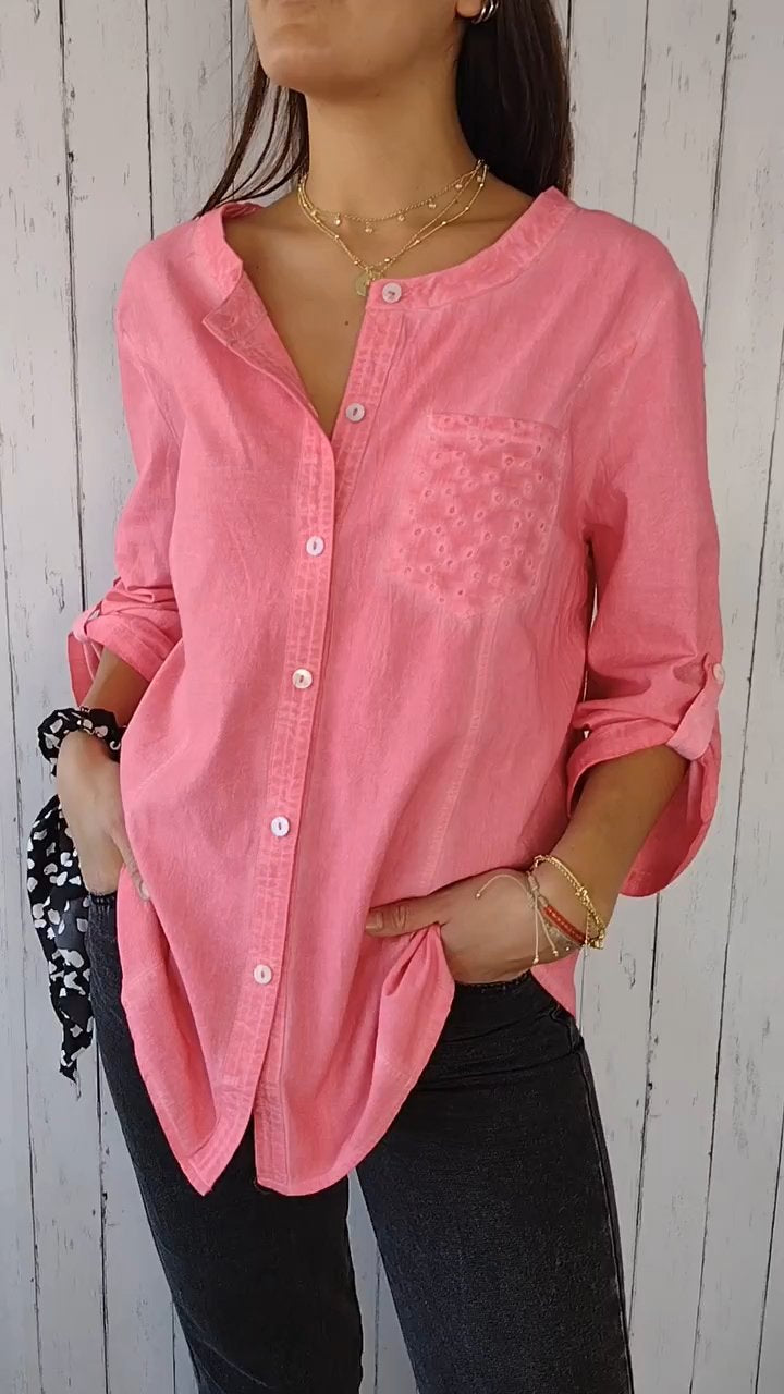 Apricotfarbene Hemdbluse mit Brusttasche - Lena