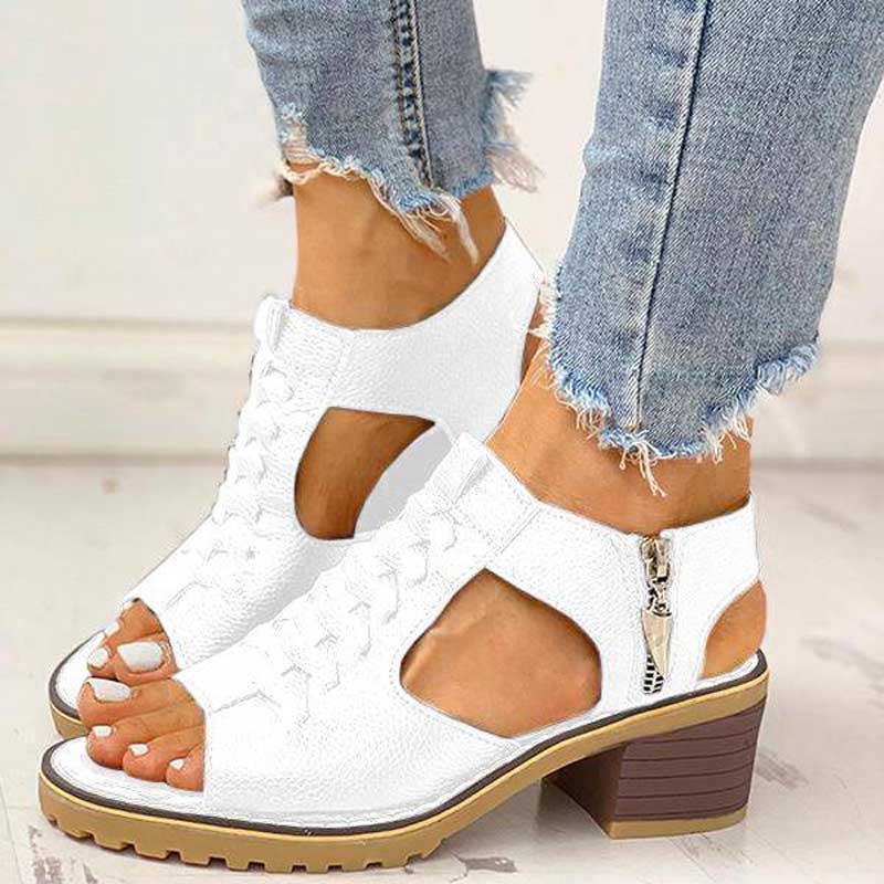 Braune Sandalette mit Blockabsatz - Elena