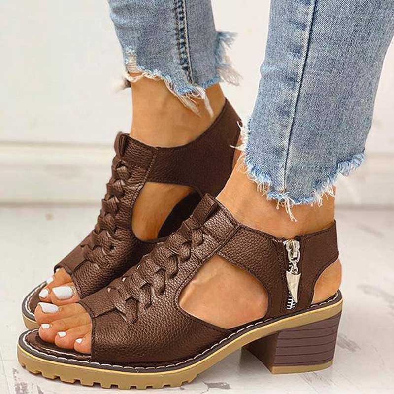 Braune Sandalette mit Blockabsatz - Elena