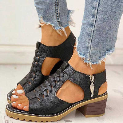 Braune Sandalette mit Blockabsatz - Elena