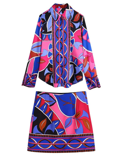 Kleid in Blau und Pink mit grafischem Muster - Isabella