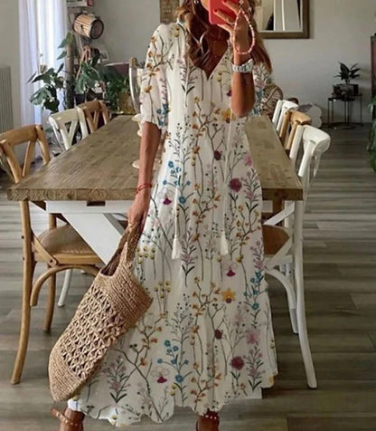 Sophia - Boho Vintage V-Ausschnitt Sommerkleid