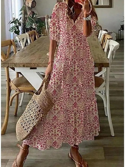 Sophia - Boho Vintage V-Ausschnitt Sommerkleid