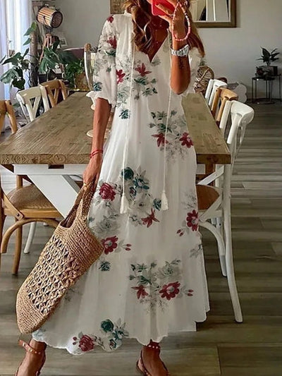 Sophia - Boho Vintage V-Ausschnitt Sommerkleid